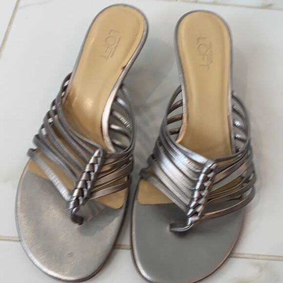 Leather heel sandals grey metallic size 8 - Picture 3 of 5